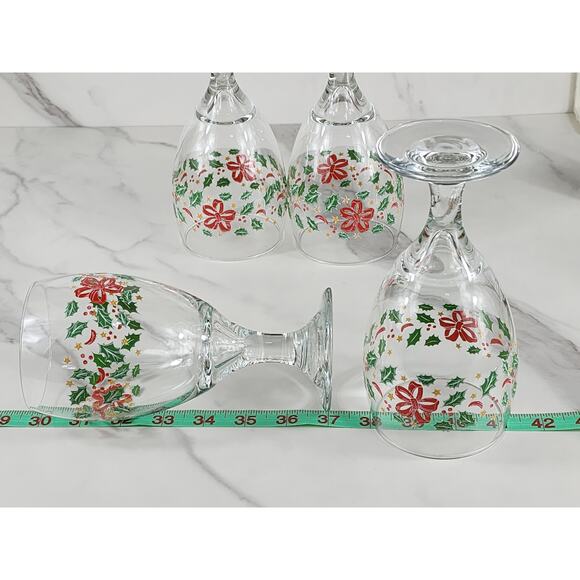 Libbey Christmas Holly and Ribbon Water Goblets 16oz Holiday 80s x4 Made in USA - Picture 12 of 12
